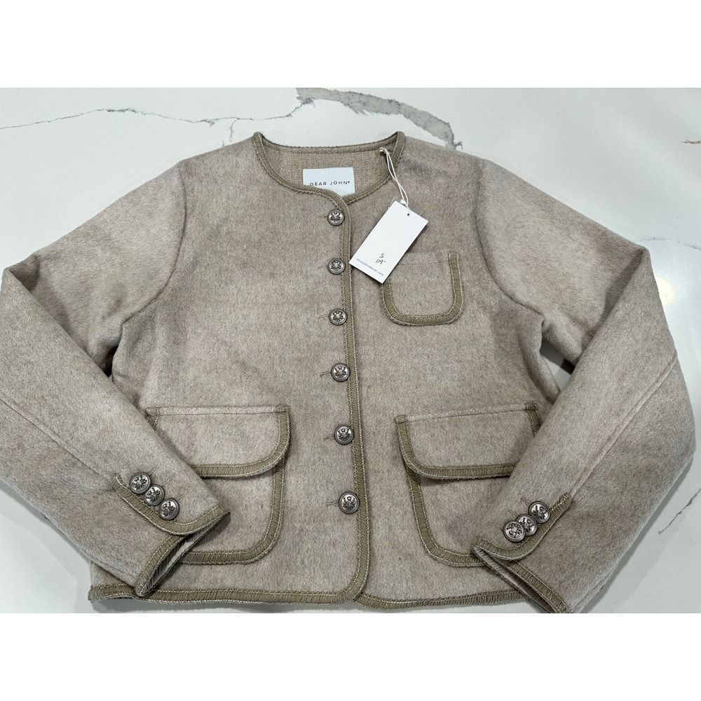 Dear John Wool Blend Whipstitch Trim Lady Jacket Oatmeal Beige DFJ8002CRT Small